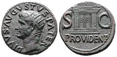 Roman Imperial Divus Augustus, AE As (27,4 mm. 11,4 g.). Rome. Struck under Tiberius, AD 31-37. DIVVS AVGVSTVS PATER, radiate head of Divus Augustus left. Rev. PROVIDENT beneath altar, S-C across fiel