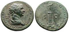 Roman Imperial Trajan, 98-117 AD. AE Dupondius. (27,1 mm. 10,8 g.). 114-116 AD, Rome. IMP CAES NER TRAIANO OPTIMO AVG GER DAC PM TRP COS VI P P, radiate and draped bust right. Rev. SENATVS POPVLVSQVE 