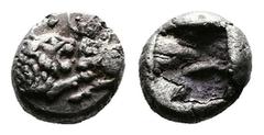 Greek Kings of Lydia, Kroisos AR 1/24 Stater (6,5mm. 0,43g.). Sardes, circa 561-546 BC. Confronted foreparts of lion to right and bull to left. Rev. Incuse punch. GRPC Lydia S10; SNG Tübingen 3652-3. 