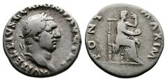 Roman Empire Vitellius, 69 AD. AR Denarius (17 mm, 3,16 g.), Rome, struck late April- 20 December 69 AD. A VITELLIVS GERM IMP AVG TR P Laureate head of Vitellius to right. Rev. PONT MAXIM Vesta seated