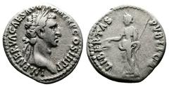 Roman Empire Nerva, 96-98 AD. AR Denarius (18 mm, 3,39 g.). Rome, 97 AD. IMP NERVA CAES AVG GERM P M TR P II Laureate head of Nerva to right. Rev. IMP II COS III DESIGN IIII P P Libertas standing fron