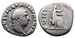 Roman Imperial Vitellius, 69 AD. AR Denarius (16cmm, 2,31 g.). Rome. A VITELLIVS GERM IMP AVG TR P, laureate head of Vitellius to right. Rev. CONCORDIA P R Concordia seated to left, holding patera and