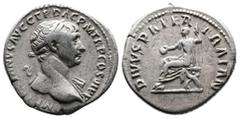 Roman Imperial Trajan, 98-117 AD. AR Denarius (19.3 mm, 4.1 g.). Rome, 112-113 AD. IMP TRAIANVS AVG GER DAC P M TR P COS VI P P Laureate bust of Trajan to right, with slight drapery on his left should