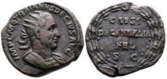 Roman Imperial Trajan Decius, 249 - 251 AD. AE Double Sestertius (35.5 mm, 32.5 g.). Rome. IMP C M Q TRAIANVS DECIVS AVG, radiate, draped and cuirassed bust of Trajan Decius to right. Rev. CAESS /DECE