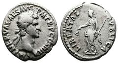 Roman Imperial Nerva, 96-98. AR Denarius (17 mm, 3.01 g.). Rome, AD 97. IMP NERVA CAES AVG P M TR P II COS III P P, laureate head of Nerva to right. Rev. LIBERTAS PVBLICA, Libertas standing front, hea