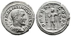 Roman Imperial Maximinus I Thrax, 235-238. AR Denarius (19.9 mm, 2.90 g.), Rome mint, AD 236. IMP MAXIMINVS PIVS AVG, laureate, draped and cuirassed bust of Maximinus I to right. Rev. PM TRP II COS PP