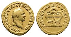 Roman Imperial Titus, AD 79 – 81. Gold Aureus (18.6 mm, 7.15 g.). Rome mint, AD 1 January – 30 June 80. IMP TITVS CAES VESPASIAN AVG PM, laureate head of Titus to right. Rev. TR P IX IMP XV COS VIII P