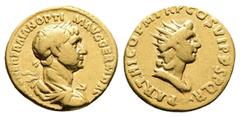 Roman Imperial Trajan, AD 98 – 117. Gold Aureus (18.5 mm, 6.24 g.). Rome mint, AD 116-117. IMP CAES NER TRAIAN OPTIM AVG GERM DAC, laureate, draped and cuirassed bust of Trajan to right. Rev. PARTHICO