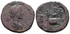 Roman Imperial Commodus as Caesar, AD 177. AE Sestertius (33.9 mm, 27.28 g.). Rome mint. IMP CAES L AVREL COMMODVS GERM SARM, laureate, draped and cuirassed bust of young Commodus to right. Rev. TR P 