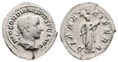 Roman Imperial Gordian III, AD 238 – 244. AR Denarius (20.2 mm, 2.46 g.). Rome mint, AD 241-242. IMP GORDIANVS PIVS FEL AVG, laureate, draped and cuirassed bust of Gordian III to right, seen from behi