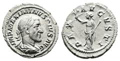 Roman Imperial Maximinus I Thrax, AD 235 – 238. AR Denarius (20 mm, 2.11 g.). Rome mint, AD 235/6. IMP MAXIMINVS PIVS AVG, laureate, draped and cuirassed bust of Maximinus I to right. Rev. PAX AVGVSTI