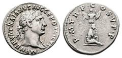 Roman Imperial Trajan, AD 103. Rome. Silver Denarius (18 mm, 3.48 g.). IMP NERVA TRAIANVS AVG GER DACICVS, laureate head of Trajan to right, slight drapery on left shoulder. Rev. P M TRP COS V P P, tr