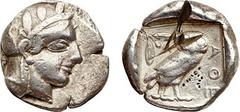 Griechische Münzen Athen (Attika) Tetradrachme Athena / Eule. Prüfhiebe und Einstiche. s-ss