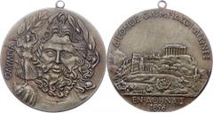 Griechenland Bronzemedaille 1896, versilbert, Olympischen Spiele in Athen, Rs. Kopf des Zeus mit Nike, Guss, 185g, 80 mm vz