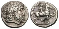 Macedonian Kingdom. Philip II. 357-336 BC. Tetradrachm, 14.39g. (h). Amphipolis, 348/7-343/2 BC. Obv: Laureate head of Zeus facing right. Rx: ΦΙΛΙΠ-ΠΟΥ Diademed naked boy riding horse to right, holdin