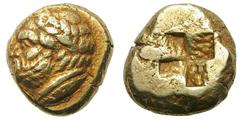 Mysia. Cyzicus. c. 360-330 BC. EL Stater, 15.97g. (h). Obv: Bearded, laureate portrait left (presumed to be Philip II of Macedonia).Tunny fish at truncation of neck. Rx: Four-part incuse square. James