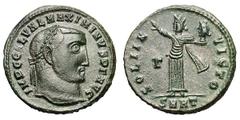 Maximinus II as Augustus. 309-313 AD. Reduced follis, 5.66g. (h). Heraclea, c. April 313 AD. Obv: IMP C GAL VAL MAXIMINVS P F AVG Head laureate r. Rx: SOLI IN - VICTO Sol standing left in long robe, r