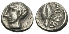 Salamis (?). Uncertain Ruler. c. Late 5th/early 4th century BC. Uncertain denomination, 0.29g. (h). Obv: Head of youth facing left. Rx: Legend consisting of six syllables: [.]le-pi[...]., Grain of whe