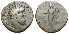 Pertinax. 193 AD. Sestertius, 22.64g. (h). Rome. Obv: IMP CAES P HELV - PERTINAX AVG Head laureate right. Rx: [AEQVI]T AVG - TR P COS II S - C Aequitas standing left holding scales and cornucopia. BM 