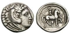 Macedonian Kingdom, Alexander III The Great. 336-323 BC. Drachm, 4.18g. (h). , 336-323 BC. Obv: Head of Herakles right, wearing lion-skin headdress. Border of dots. Rx: ΦΙΛΙΠ-ΠΟΥ Naked boy on horsebac