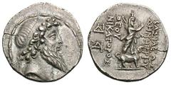 Seleucid Kingdom. Demetrius II. 129-126/5 BC (second reign). Drachm, 4.03g. (h). TarsusObv: Diademed, bearded head of king right. Fillet border. Rx: ΒΑΣΙΛΕΩΣ ΔΗΜΗΤΡΙΟΥ ΘΕΟΥ ΝΙΚΑΤΟΡΟΣ God Sandan standi