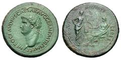 Nero. 54-68 AD. Sestertius, 29.42g. (h). Rome, 64 AD. Obv: NERO CLAVDIVS CAESAR AVG GERM P M TR P IMP P P Head laureate left. Rx: ANNONA - AVGVSTI - CERES, without S C, Annona, diademed, standing righ