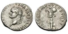 Titus. 79-81 AD. Denarius, 3.45g. (h). Rome, 79 AD. Obv: IMP TITVS CAES VESPASIAN AVG P M Head laureate left. Rx: TR P VIIII IMP XV COS VII P P Bare-chested male captive wearing trousers, cloak around