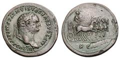 Titus. 79-81 AD. Sestertius, 24.17g. (h). Uncertain Thracian Mint, 80 AD. Obv: IMP T CAES VESPASIAN AVG P M TR P P P COS VIII (counterclockwise) Head laureate right. Rx: S C in exergue, Titus standing