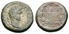 Agrippa II for Domitian. 49/50 AD-94/95 AD. AE 16, 4.93g. (h). Caesarea Paneas, Year 35 = 82/3 AD. Obv: ΑΥΤΟ ΔΟΜΙΤ Laureate head of Domitian right. Rx: ΒΑ ΑΓΡ / ΕΤ ΕΛ within a wreath. Hendin 1300. RPC