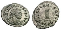 Maximianus. 286-305 AD. Antoninianus, 2.72g. (h). Lugdunum, 294 AD. Obv: MAXIMIANVS P F AVG Bust radiate, cuirassed right, seen from front, fold of cloak on front shoulder. Rx: SAECVLARES AVGG around,