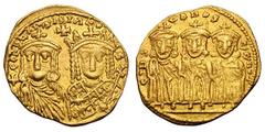 Constantine VI, Irene and Leo III. 780-797 AD. Solidus, 4.46g. (h). Constantinople, 787-790 AD. Obv: COnSTAnS IRINA (N retrograde) A - VS Facing busts of Constantine VI, beardless (on left) and Irene 
