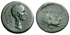 Corinth. Julius Caesar, struck by L. Aeficius Certus and C. Julius, duovirs. AE 24, 8.60g. (h). Corinth, 44 or 43 BC. Obv: Laureate head right; LAVS.IVLI/CORINT behind. Rx: Bellerophon, striking downw