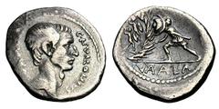 C. Numonius Vaala. Denarius, 3.25g. (h). Rome, 41 BC. Obv: Head right of Numonius Vaala with features of Caesar; C NVMONIVS before, VAALA behind. Rx: Warrior left attacking a vallum defended by two so