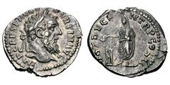 Pertinax. 193 AD. Denarius, 3.18g. (h). Rome. Obv: IMP CAES P HELV - PERTIN AVG Head laureate right. Rx: VOT DECEN TR P COS II Pertinax, togate and veiled, sacrificing left from patera over tripod alt
