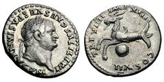 Titus. 79-81 AD. Denarius, 3.24g. (h). Rome, July 79 AD. Obv: IMP TITVS CAES VESPASIAN AVG P M Laureate head right. Rx: TR P VIIII - IMP XIIII - COS VII Capricorn left, horned and bearded, celestial g