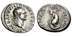 Domitian. 81-96 AD. Denarius, 3.45g. (h). Rome, 81 AD. Obv: IMP CAES DOMITIAN AVG PONT Head laureate right. Rx: P P COS VII - DES VIII Dolphin coiled around anchor. RIC 13 (R2), pl. 117 (private colle