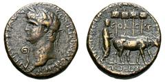 Nero. 54-68 AD. AE 22-24, 11.48g. (h). Akko-Ptolemais, Phoenicia, After 60 AD. Obv: NER CAES AVG - COS IIII IMP XIIII P P Head laureate right, lituus in field before neck. Rx: DIVOS [CLAVD GER FELIX] 