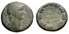 Nero, under Vespasian as governor of Syria. 54-68 AD. AE 22, 12.28g. (h). Caesarea, Samaria, Year 14=68 AD. Obv: NEPΩN CEBAC - [KAICAP] Head laureate right. Rx: EΠI / OYECΠA / CIANOY / KAIΣAPE / L IΔ 