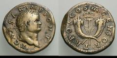 Lot of Three Dupondii of Titus and One Sestertius of Domitian. (h). . 1-2. Titus as Caesar, dupondii, struck at Rome for circulation in Syria, 74 AD, reverse TR POT COS III CENSOR, Winged caduceus bet