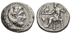 Macedonian Kingdom. Alexander III The Great. 336-323 BC. Fourree Didrachm, 7.60g. (h). MemphisObv: Head of Herakles right wearing lion-skin headdress. Dotted border. Rx: .ΔΝΔ.. Zeus enthroned left. In