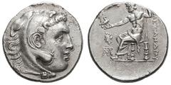 Macedonian Kingdom. Alexander III The Great. 336-323 BC. Tetradrachm, 16.78g. (h). Smyrna, c. 220-200 BC. Obv: Head of Herakles right wearing lion-skin headdress. Rx: ΑΛΕΞΑΝΔΡΟΥ Zeus seated left on th