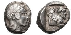 Lycia. Kherei. c. 430-410 BC. Stater, 8.58g. (h). Obv: Head of Athena right wearing crested helmet. Rx: Forepart of mythical bull right with curved wing and bearded human head. In right field, legend 
