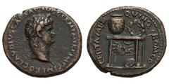Nero. 54-68 AD. Copper semis, 6.53. (h). Rome, 64 AD. Obv: NERO CLAVDIVS CAESAR AVG GERM P M TR P IMP P P Head laureate right. Rx: CERTAMEN - QVINQ - ROM CO, without S C, Prize table, its legs ending 