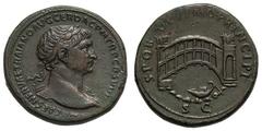 Trajan. 98-117 AD. Sestertius, 27.32g. (h). Rome, c. 104-11 AD. Obv: IMP CAES NERVAE TRAIANO AVG GER DAC P M TR P COS V P P Bust laureate right, fold of cloak on front shoulder and behind neck. Rx: S 
