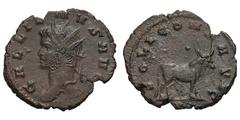 Gallienus. 253-268 AD. Antoninianus, 2.96. (h). Rome, c. 267-8 AD. Obv: GALLIENVS AVG Head radiate left. Rx: SOLI CONS AVVG (sic) Bull standing right, X[I] (=officina 11) in exergue. Gobl 749c, pl. 58