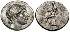 SELEUCID KINGDOM. "Soter" coinage (246-ca. 244 BC). Silver tetradrachm (16.45 gm). DEL Mint, associated with Antioch. Diademed head of Antiochus I right / SWTHROS ANTIOCOU, Apollo seated left on ompha