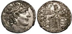 In name of Philip I Philadelphus (89-83 BC). Silver tetradrachm (15.75 gm). Posthumous issue struck by Antioch on the Orontes, 44/3 BC. Diademed head of Philip I right / BASILEWS FILIPPO[U] EPIFANOU[S