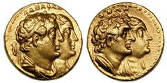 PTOLEMAIC KINGDOM. Ptolemy II Philadelphus (282-246 BC). Gold pentekontadrachmon or tetradrachm (13.95 gm). Alexandria, ca. 265-261 BC. ADELFWN, jugate busts right of Ptolemy II, diademed and draped, 