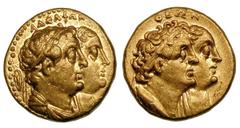 PTOLEMAIC KINGDOM. Ptolemy II Philadelphus (282-246 BC). Gold pentekontadrachmon or tetradrachm (13.94 gm). Alexandria, ca. 265-261 BC. ADELFWN, jugate busts right of Ptolemy II, diademed and draped, 