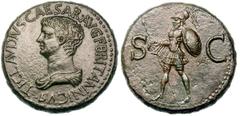 Britannicus (son of Claudius I and Messalina). Orichalcum sestertius (29.83 gm). Uncertain Thracian mint, AD 51-54. TI CLAVDIVS CAESAR AVG F BRITANNICVS, bare-headed, draped bust left / Mars advancing